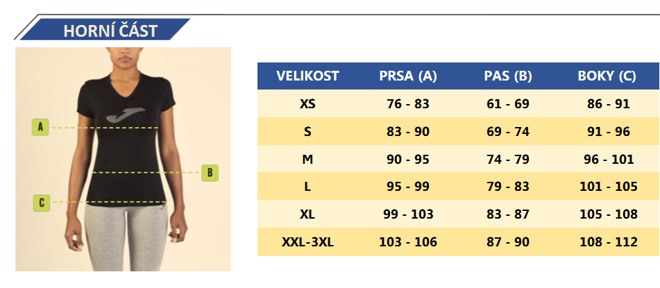 velikosti oblečení joma vrch ženypng